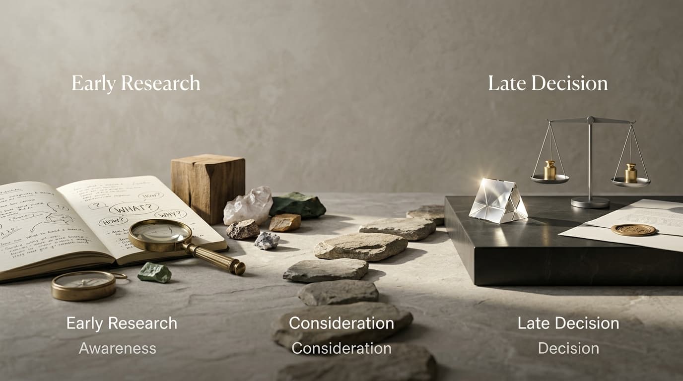 What should I know about early research versus late decision questions?