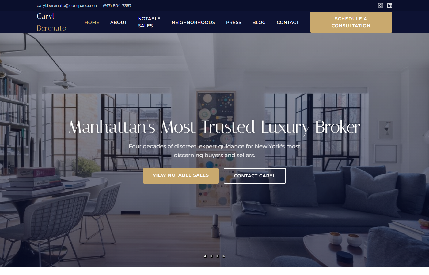 Live homepage screenshot of Caryl Berenato in New York, NY