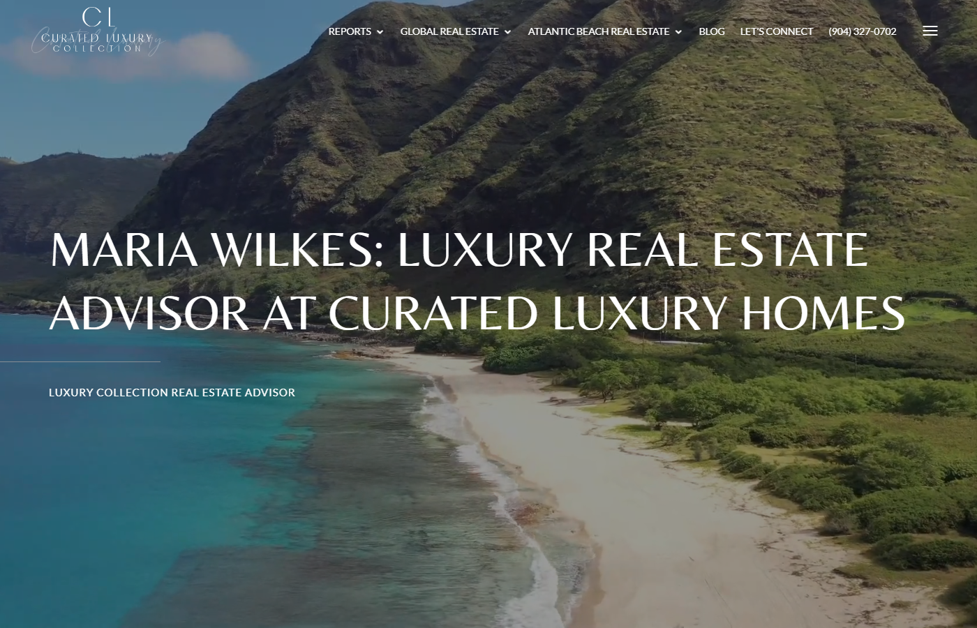 Live homepage screenshot of Curated Luxury Homes in Atlantic Beach, FL