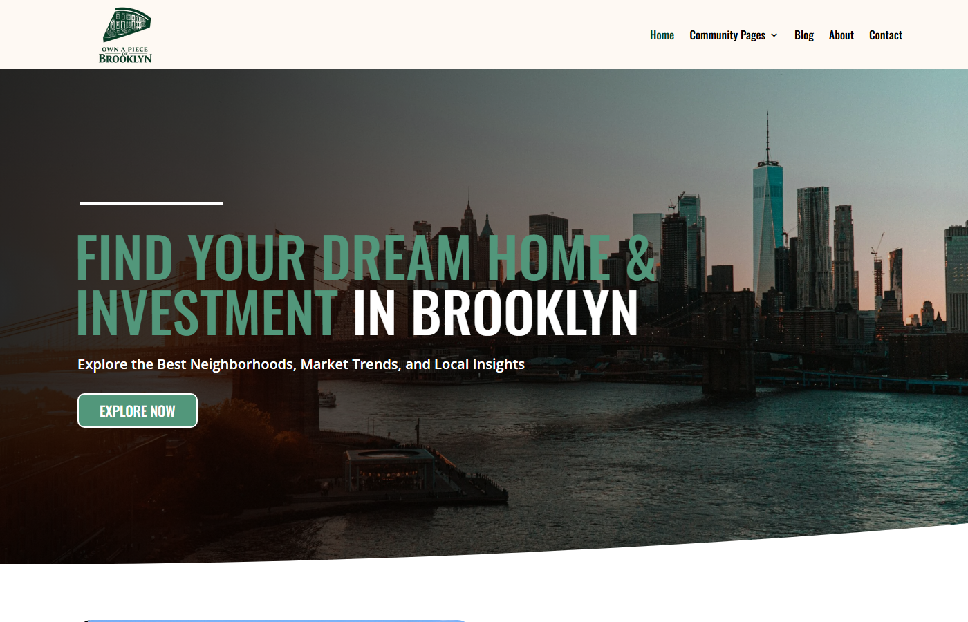 Live homepage screenshot of Own A Piece of Brooklyn in Brooklyn, NY