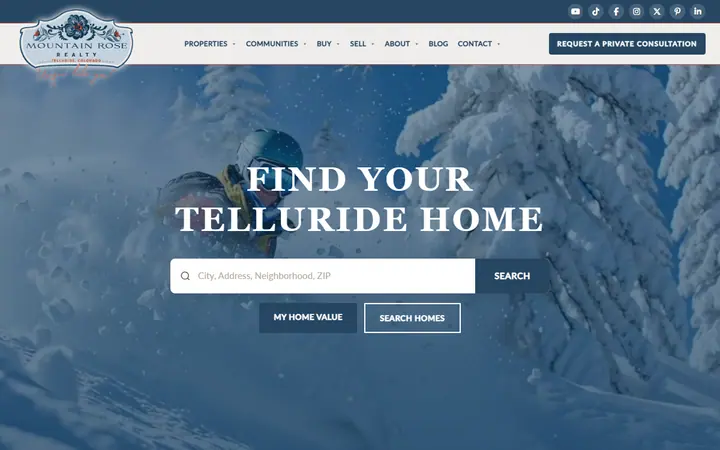Live custom homepage for Mountain Rose Realty
